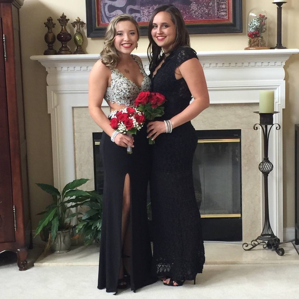 Stunning LaFemme Black & Silver Prom Dress - Picture 3 of 17